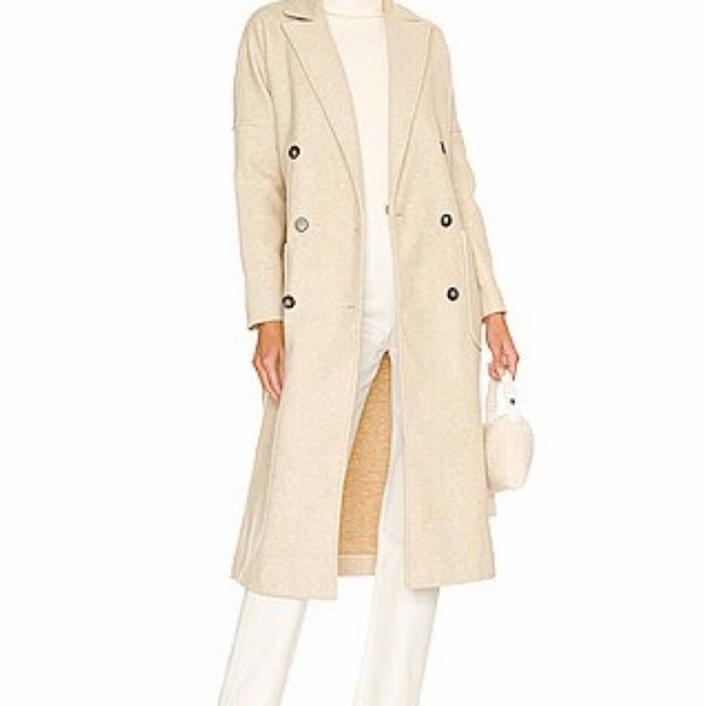 Line & Dot Double-Breasted Long Cream Pea Coat